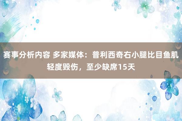 赛事分析内容 多家媒体：普利西奇右小腿比目鱼肌轻度毁伤，至少缺席15天