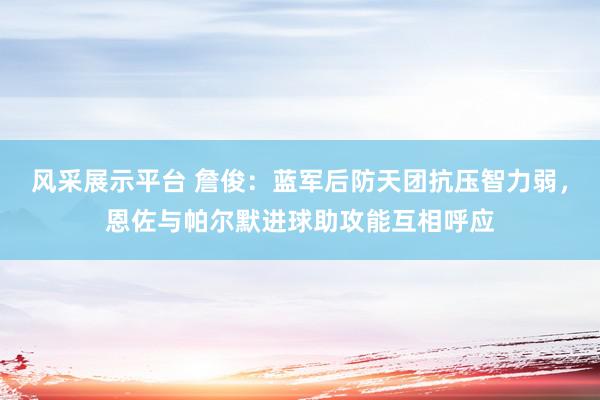 风采展示平台 詹俊：蓝军后防天团抗压智力弱，恩佐与帕尔默进球助攻能互相呼应